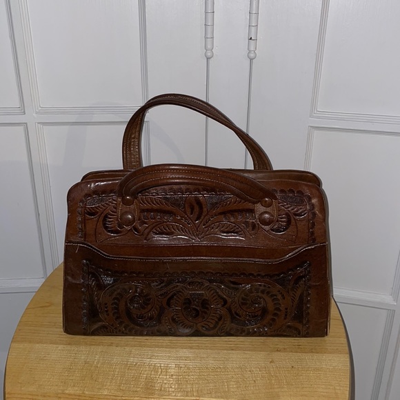 Vintage | Bags | Vintage Mexican Leather Tooled Purse Handbag | Poshmark